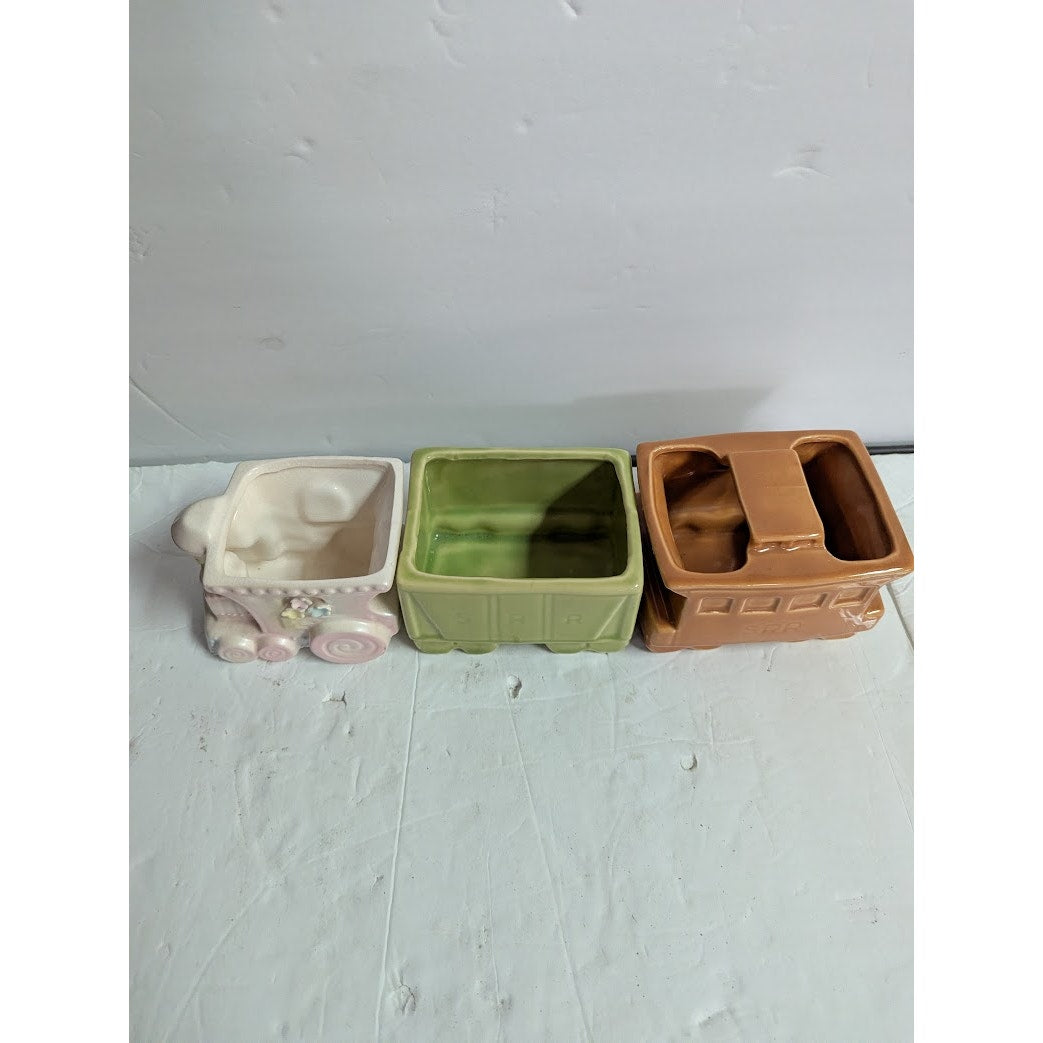 Vintage Ruebens Japan 3 Pc. Ceramic Train Planters Multi 4"x3" Engine Railroad