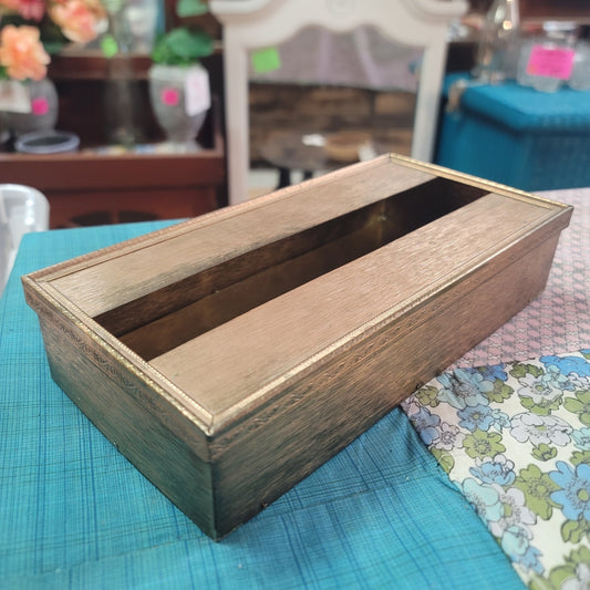 Vintage tissue box holder vanity metal Gold textured bathroom