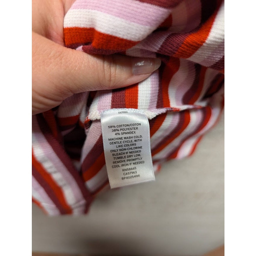 NWT Large Nordstrom Stripe V-neck Tank Top casual sleeveless summer red white