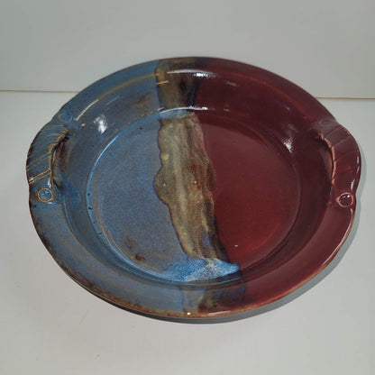Handmade pottery tray Signed DLA double handled bowl  Earthenware 2 tone