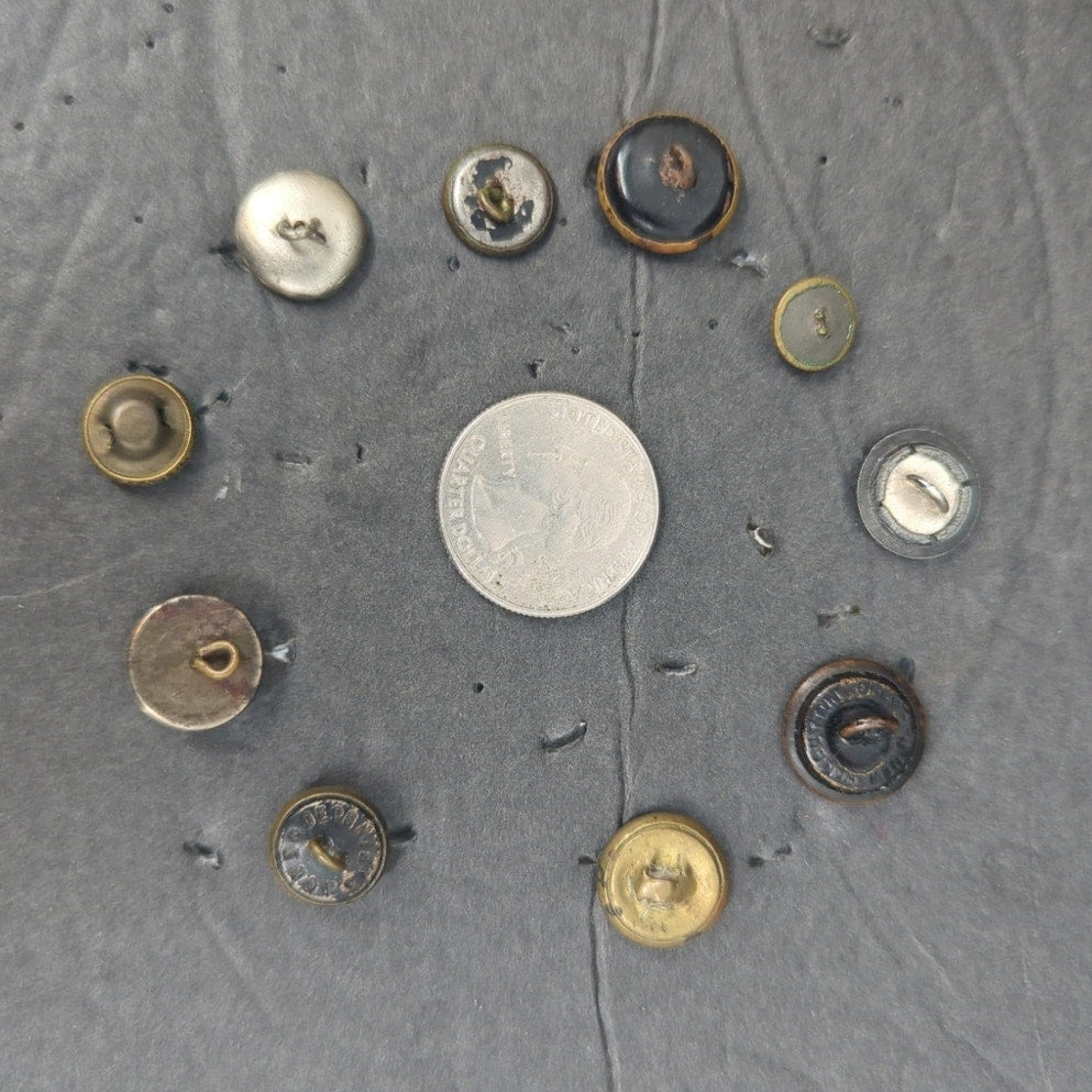 LOT E of 10 Antique Vintage Victorian Brass Mixed Materials Buttons ESTATE FIND