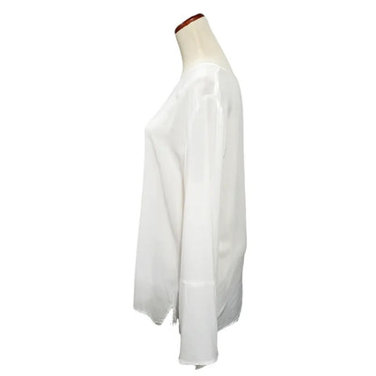 Treasure & Bond Soft Voile Round Neck Curve Hem Blouse Top XXSmall XXS Ivory NWT