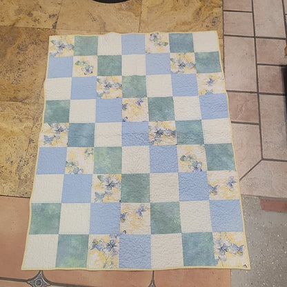 Vintage Handmade Pastel Patchwork Baby Quilt 46" x 35" Loving Hands Quilters