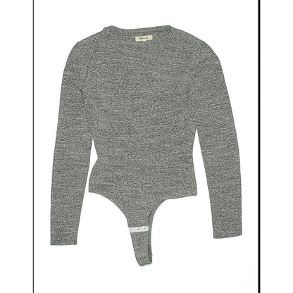 Madewell Turtleneck Bodysuit Long Sleeve Gray 3 Snaps Thong NEW large