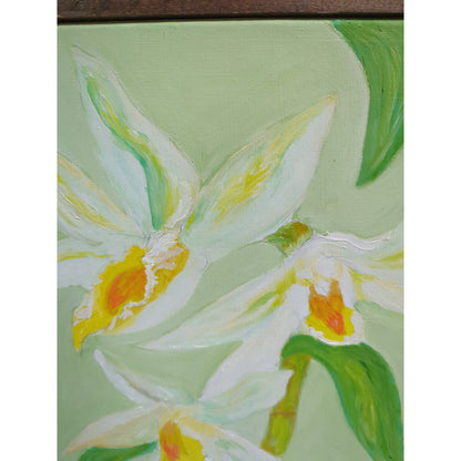 13.6" x 13.6" Tropical Orchid Canvas Painting Framed Floral Abstract Wall Art