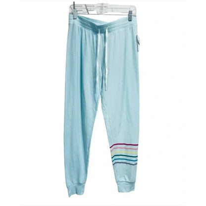 P.J Salvage Aqua Rainbow Stripe Pajama Pants Drawstring Waist Small sweatpants