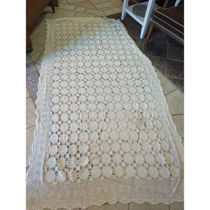 Vintage Handmade Cream Crochet Lace Tablecloth / Twin Bedspread - 51" x 96"