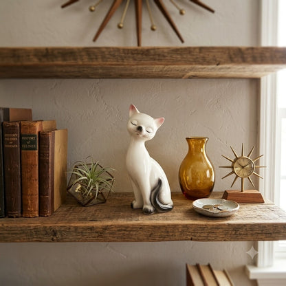 Vintage Mid-Century Siamese Cat Figurine Ceramic Long Neck Retro Statue 10"