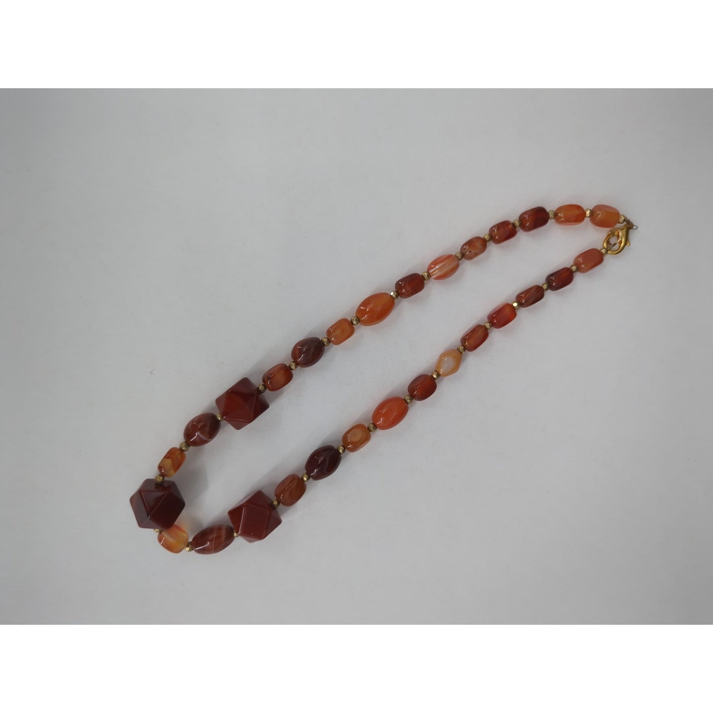 Vintage Carnelian Agate Bead Necklace Terracotta Red Mid-Century Boho Chic
