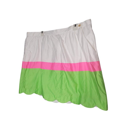 Lilly Pulitzer Mimosa Pink White Green Skirt Size XL Elastic Waist Scallop Edge
