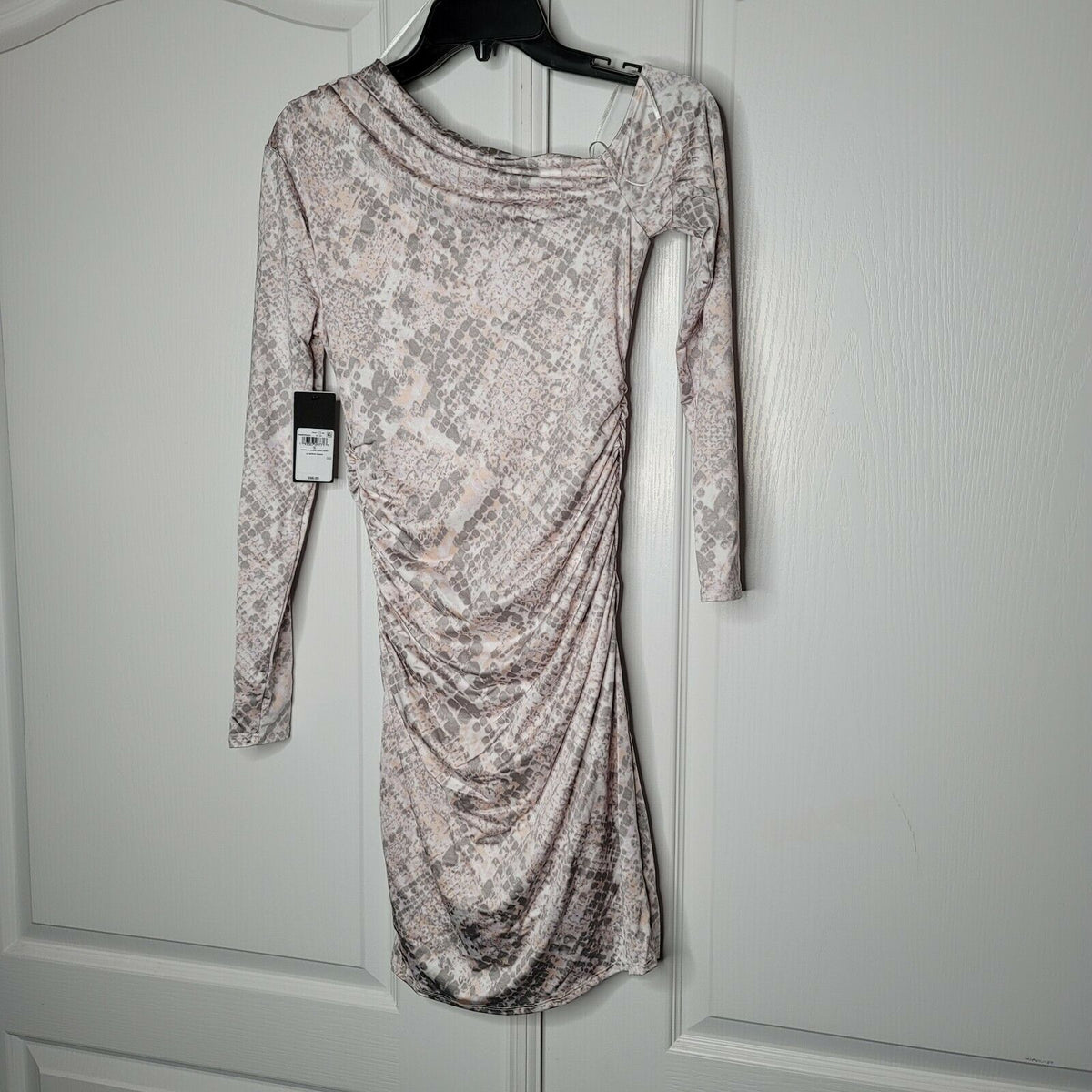 Guess X-SMALL Marian Gray Snake Print Asymmetrical Party Dress BODYCON NEW