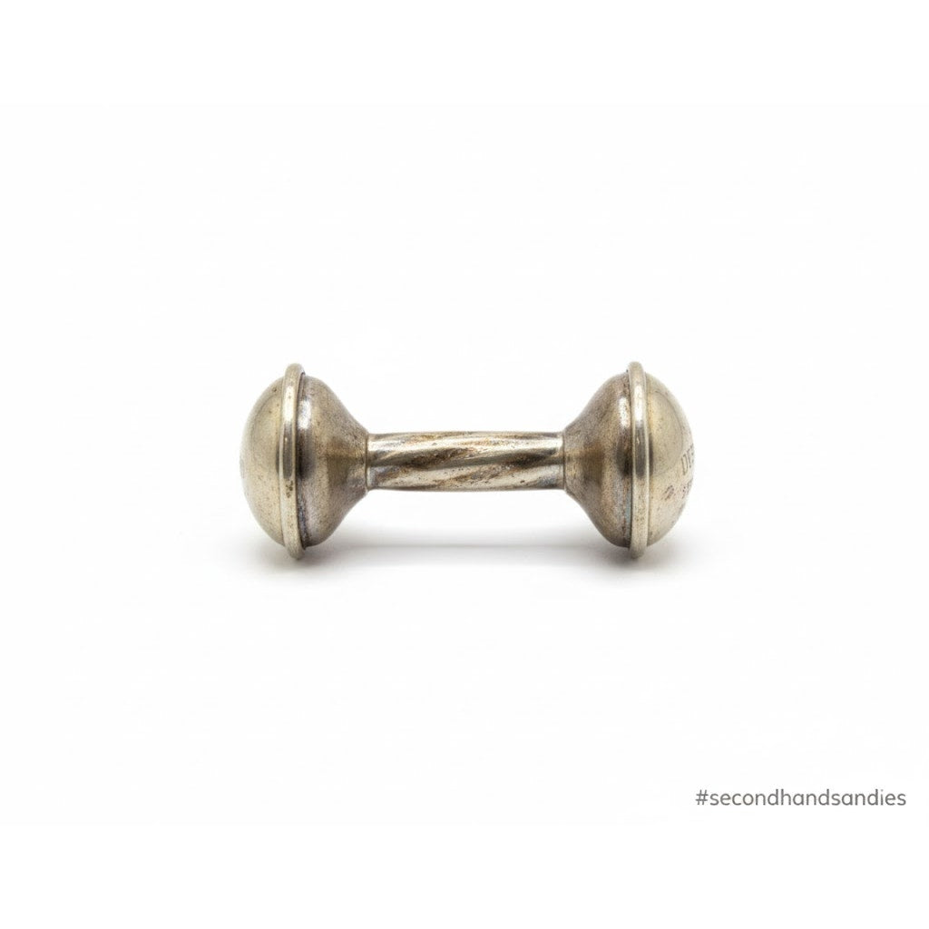 Lullaby Dumbell Sterling Silver 945 baby rattle 31 Grams engraved Desmond 1969
