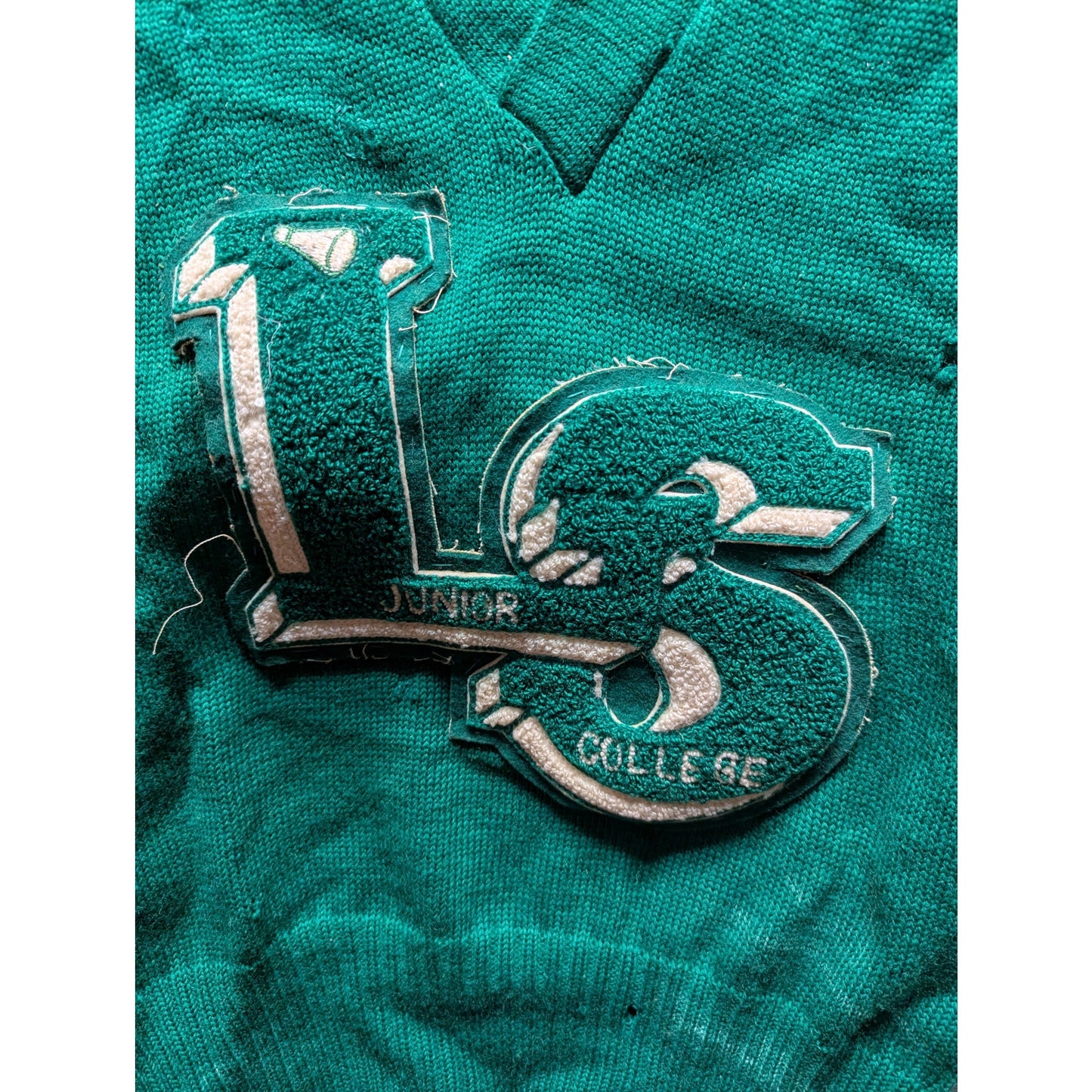 Vintage Venus Knitting Green Varsity Letterman Sweater Vest LS Junior College