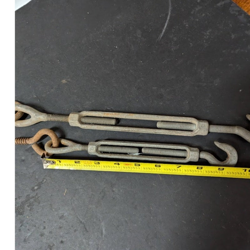 Turnbuckle LOT of 2 working 9.5" and 14" Galvanized with steel EYE HOOK VINTAGE