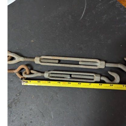 Turnbuckle LOT of 2 working 9.5" and 14" Galvanized with steel EYE HOOK VINTAGE