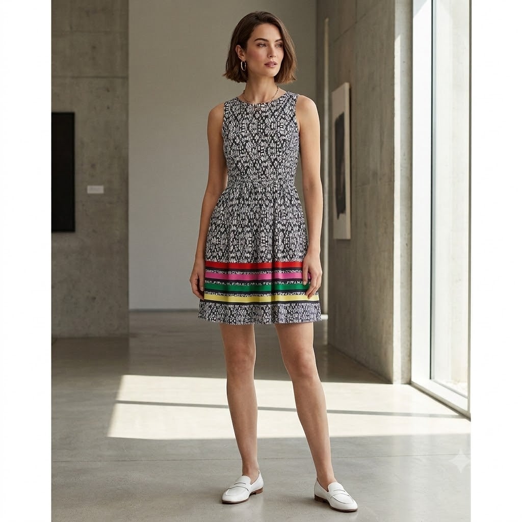 Eliza J Casual Dress Size 2 Fit Flare Cut out back Detail Multicolor Career work