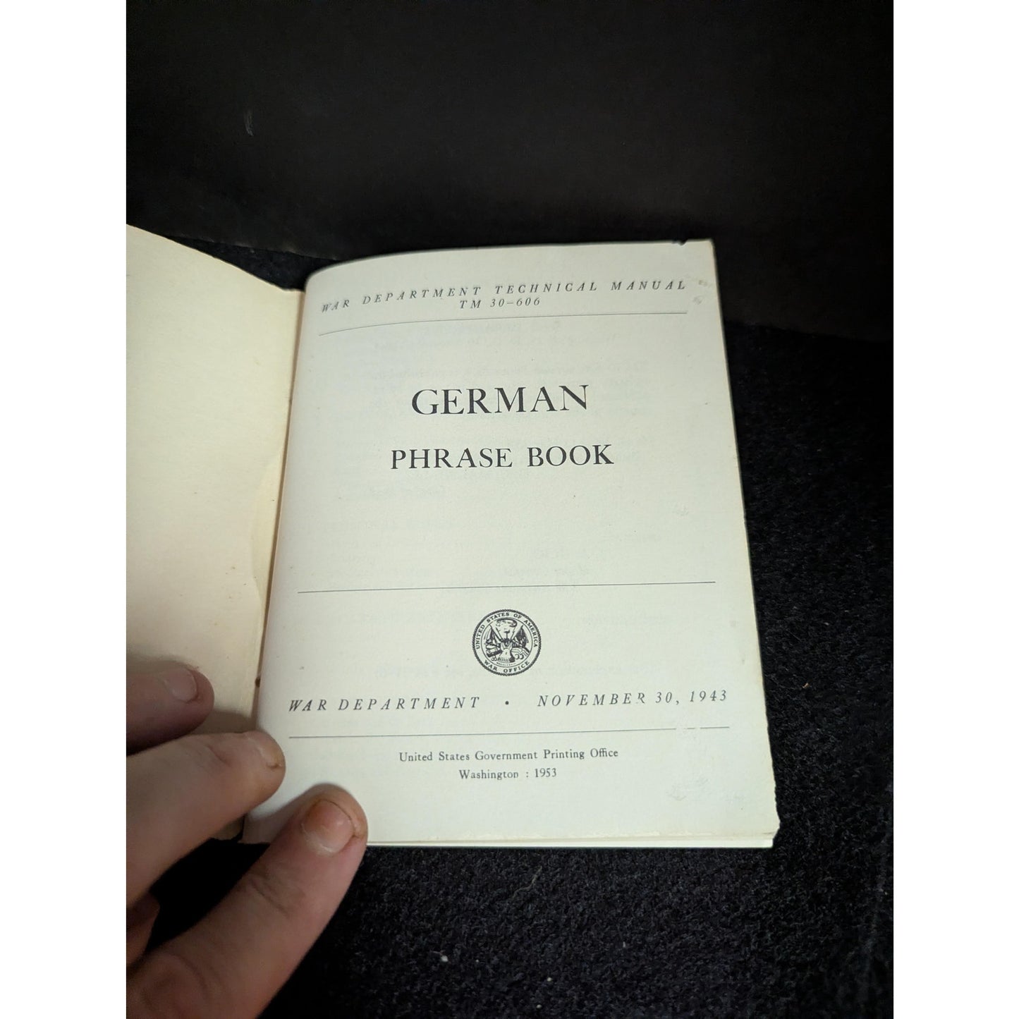 Vintage WWII US War Department German Phrase Book (TM 30-606, 1943)