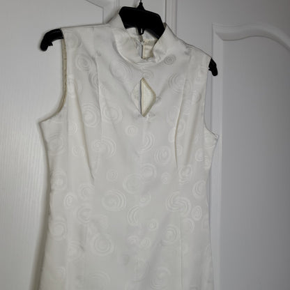 VINTAGE White Sleeveless Geometric Swirl Heavy Fabric Maxi Dress cocktail MEDIUM