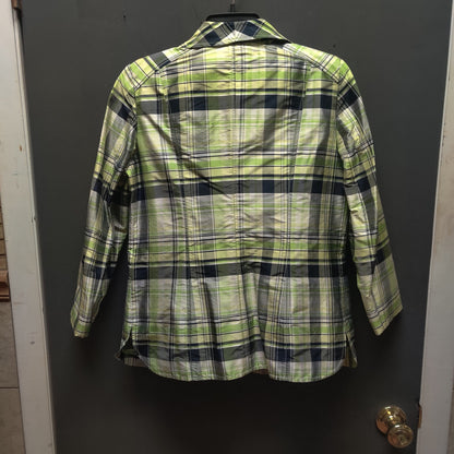 Ellen Tracy Green Plaid Silk Blazer Structured Tartan Preppy Jacket Size 4