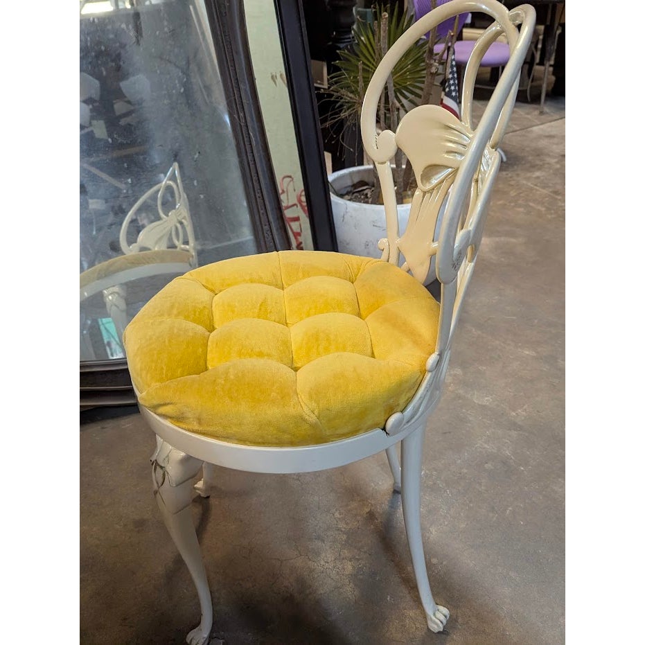 Secondhand Sandies:  Wrought Iron Heavy boudoir vanity chair yellow velvet seat