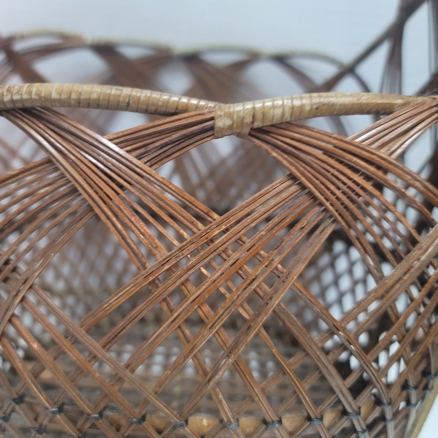 Vintage Pine Straw Basket with handle woven storage 16" tall gift