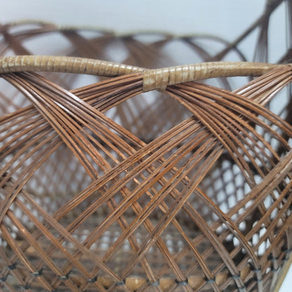 Vintage Pine Straw Basket with handle woven storage 16" tall gift
