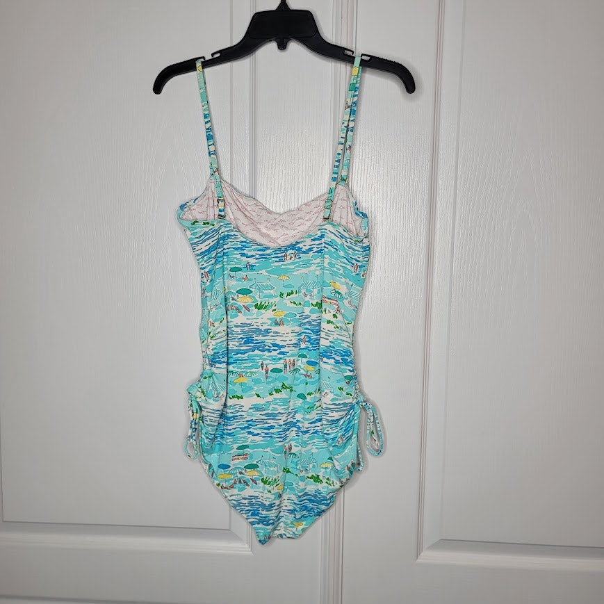 HTF Lilly Pulitzer HIGH TIDE one piece Rita swimsuit Size XL side Ruching NICE
