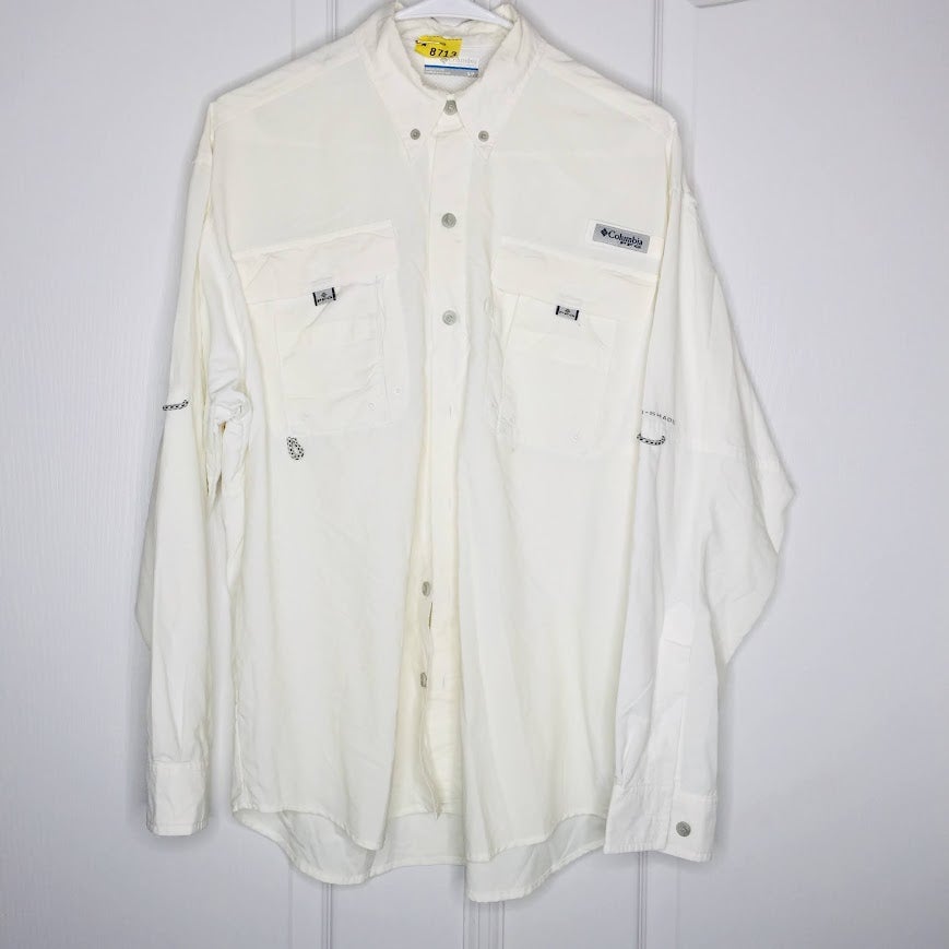 Columbia PFG White Long Sleeve Fishing Shirt Utility Vented Outdoor Size Small