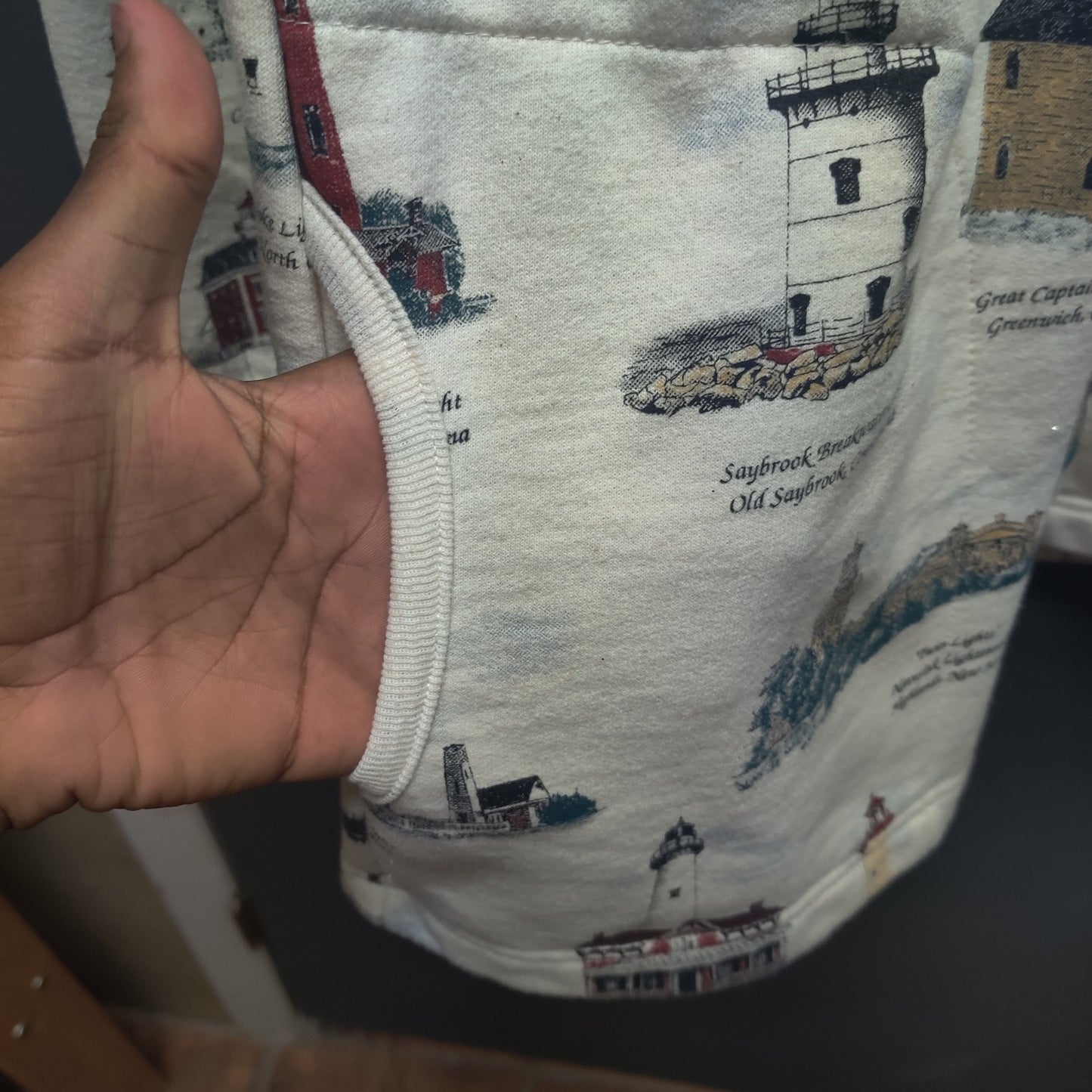 Art Unlimited Sportswear Vintage Lighthouse Full Button Up Sweatshirt Medium
