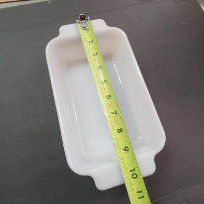 Vintage Fire-King White Milk Glass Ribbed Loaf Pan Anchor Hocking Baker Cookware
