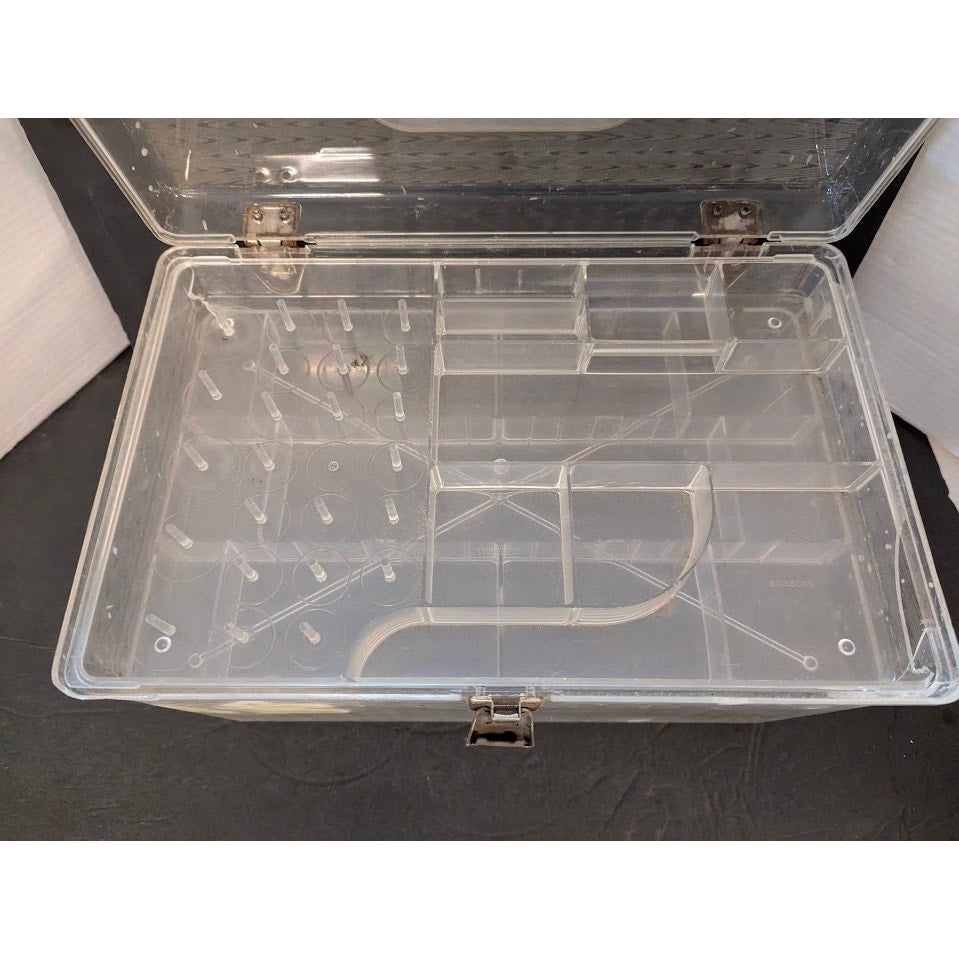 Vintage Clear Acrylic Sewing Case Crafts Organizer Storage Box Carrying Handle