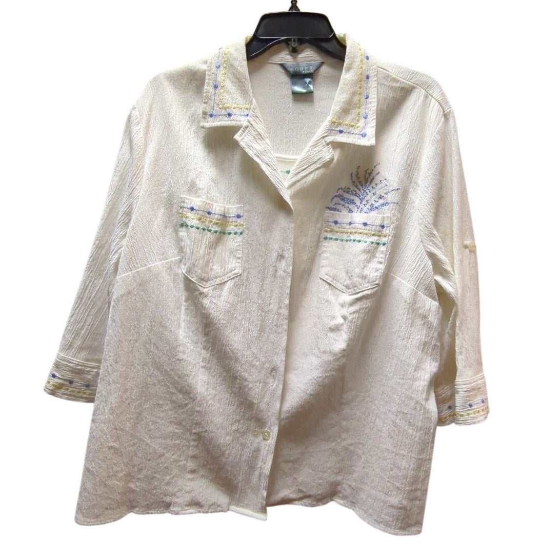 Koret Woman Set Embroidered Jacket Tank 1X Coastal Granny Grandmillennial