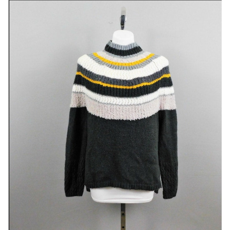 Caslon Mixed Knit Mock Neck Striped Nordic Style Sweater Size XL Gray Multicolor