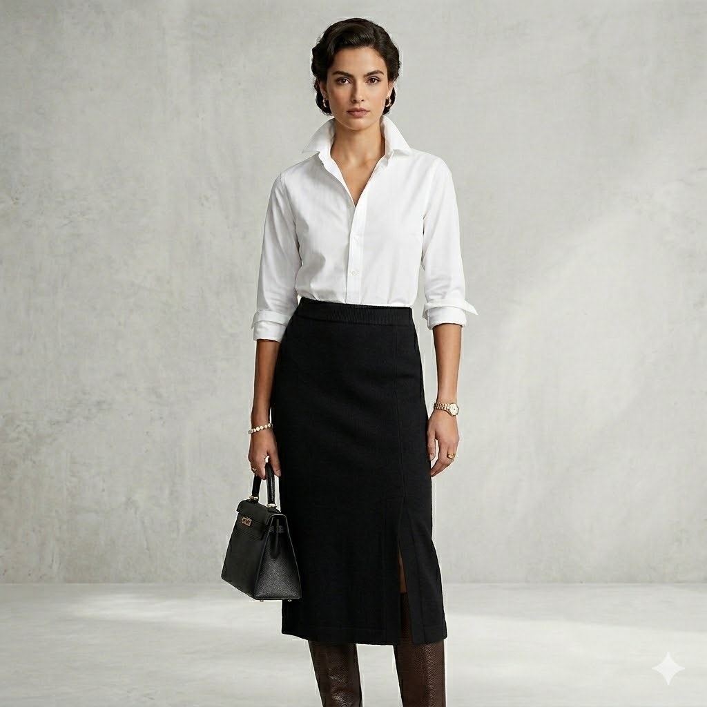 Valerie Stevens 100% Merino Wool Knit Midi Skirt Made in England Small