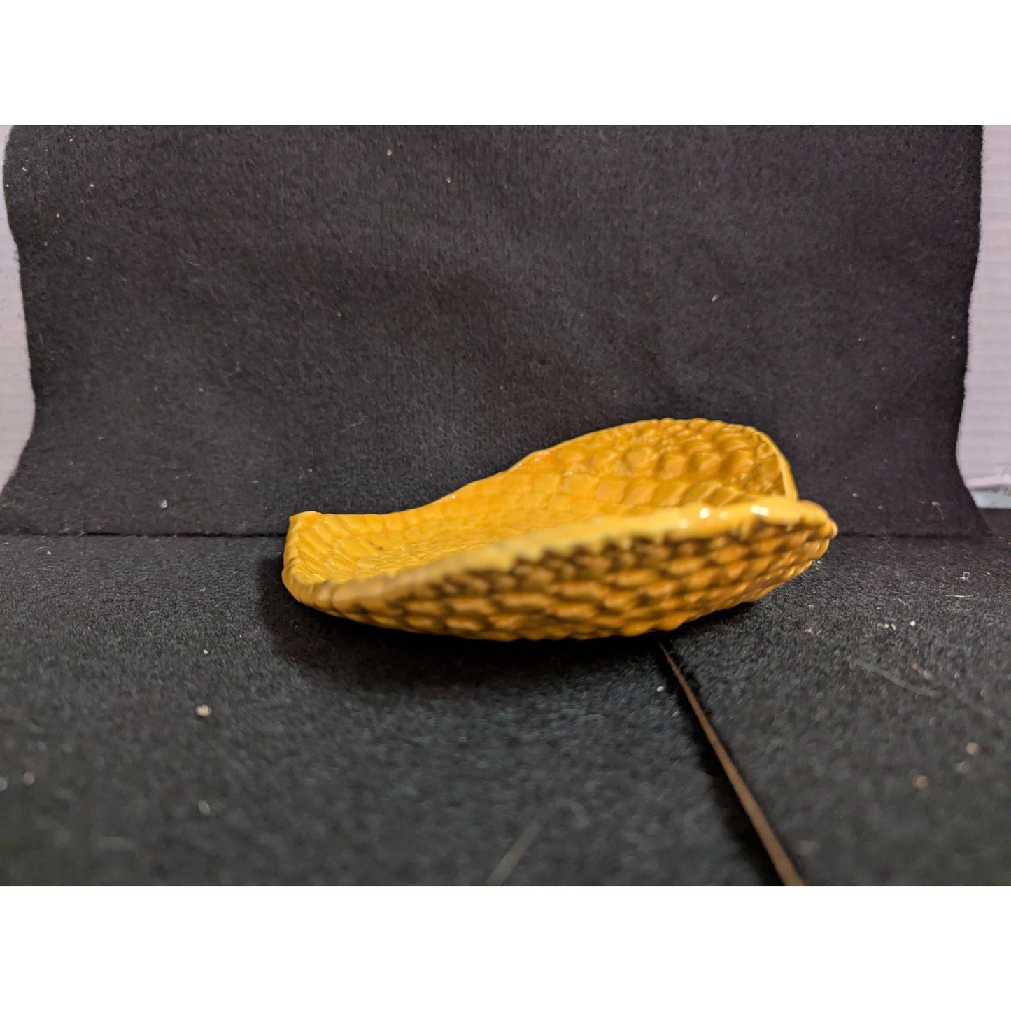 Vintage Bright Yellow Textured Heart-Shaped Ceramic Trinket Dish