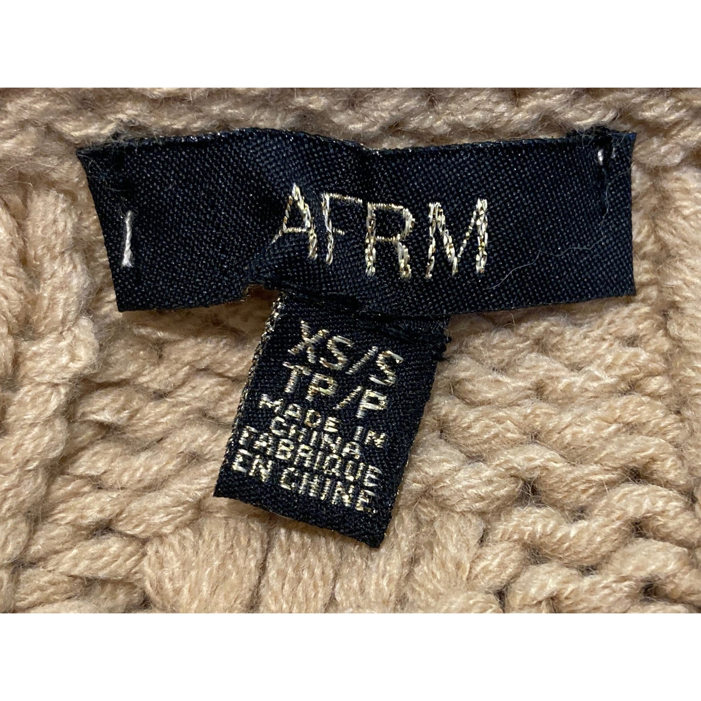 AFRM Bostom Long V-Neck Cable Knit Sweater Size XS/Extra Small in Sand/Tan NWT