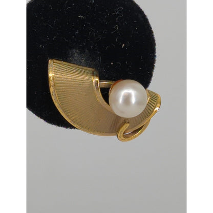 Vintage 12K Gold Filled Faux Pearl Screw Back Earrings and Matching Brooch Set