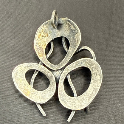 Brutalist Moderne Silver Pendant Hammered Abstract Open Center