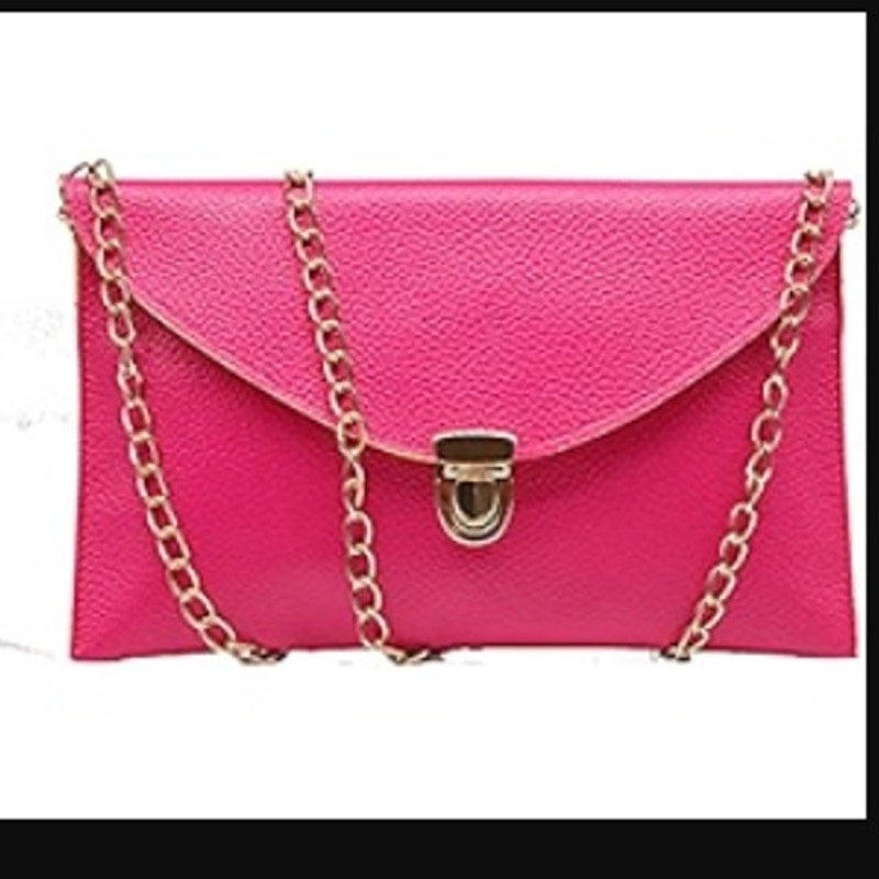 Vegan Pebbled Leather Conververtible Clutch Purse Shoulder Bag gold chain clasp