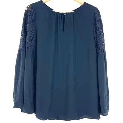 Chelsea28 Back Button Lace Bell Sleeve Top Sz XL/Extra Large in Navy NWT