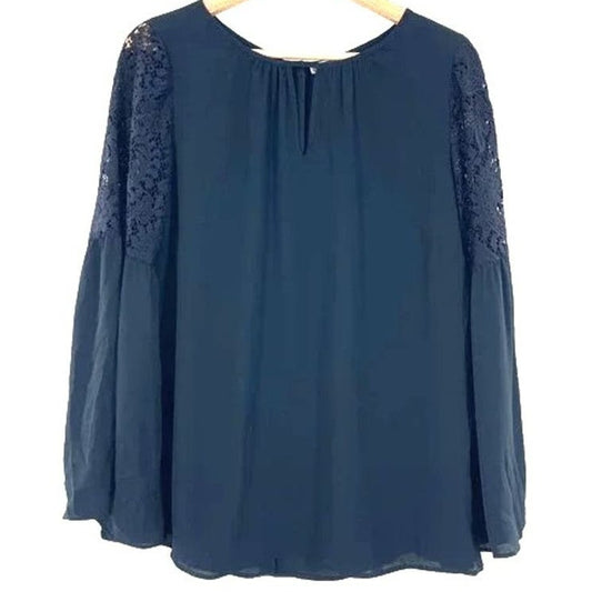 Chelsea28 Back Button Lace Bell Sleeve Top Sz XL/Extra Large in Navy NWT