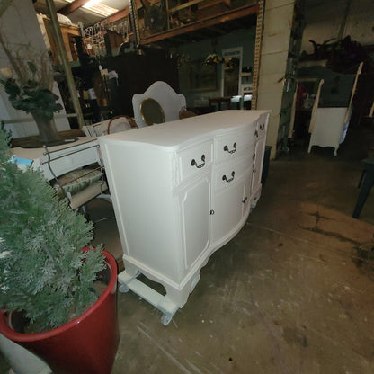 Secondhand Sandies: White wood duncan phyfe style drawers and shelves buffet sideboard