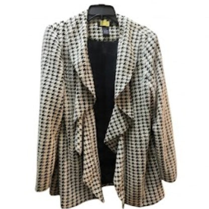 Midnight Velvet Houndstooth Ruffle Drape Front Blazer Jacket Large Dark Academia