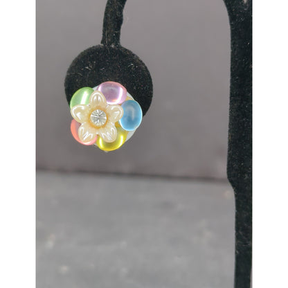 Vintage Pastel Iridescent Lucite Flower ClipOn Earrings Retro Mid Century Modern