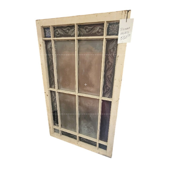 Secondhand Sandies 36" x 60" Antique large framed stained glass white red clear