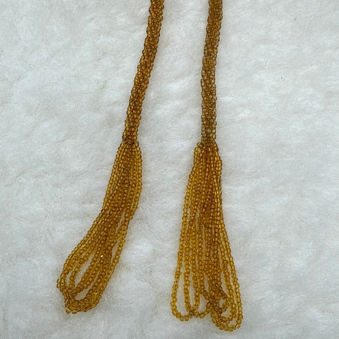 Vintage Amber Glass Seed Bead Lariat Necklace 72 Inch Tassel Rope