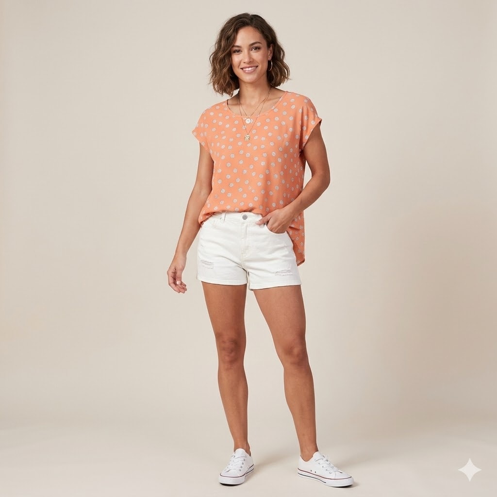 Pleione Terracotta Textured Dot Short Sleeve Blouse Size Medium NEW