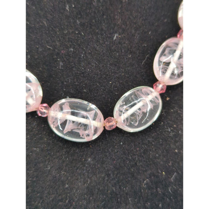 Vintage Light Pink Translucent Oval Bead Necklace Y2K Coquette Mid-Century Style