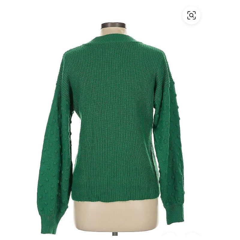 Cece Green Pullover Knit Sweater Size XS NEW long sleeve crew neck bobble detail