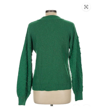 Cece Green Pullover Knit Sweater Size XS NEW long sleeve crew neck bobble detail